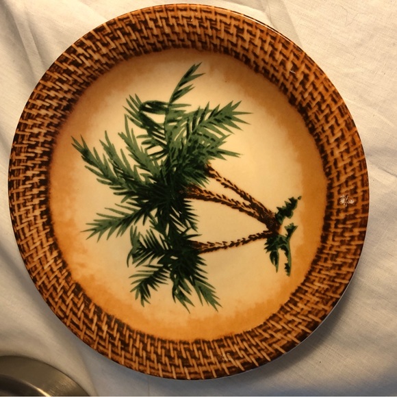 Pair of Tradewind Bay Decorative 8 1/4” Plates Palm Trees  Brown Woven Border - Picture 6 of 9